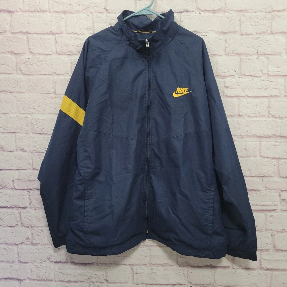 VTG Nike Windbreaker Track Jacket Mens XXL Fleece Lined Blue Yellow Zip Up *READ